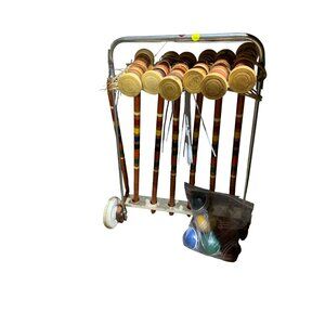 vintage croquet set- 6 player   multi-colored   wood